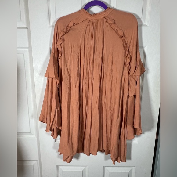 Free People Peach / Tan Ruffle Tunic or Mini Dress - Picture 4 of 6